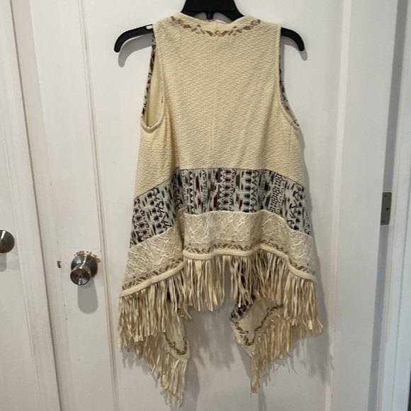 Miss Me Fringe off-White Sweater Vest Jacket Cardigan - Picture 6 of 8